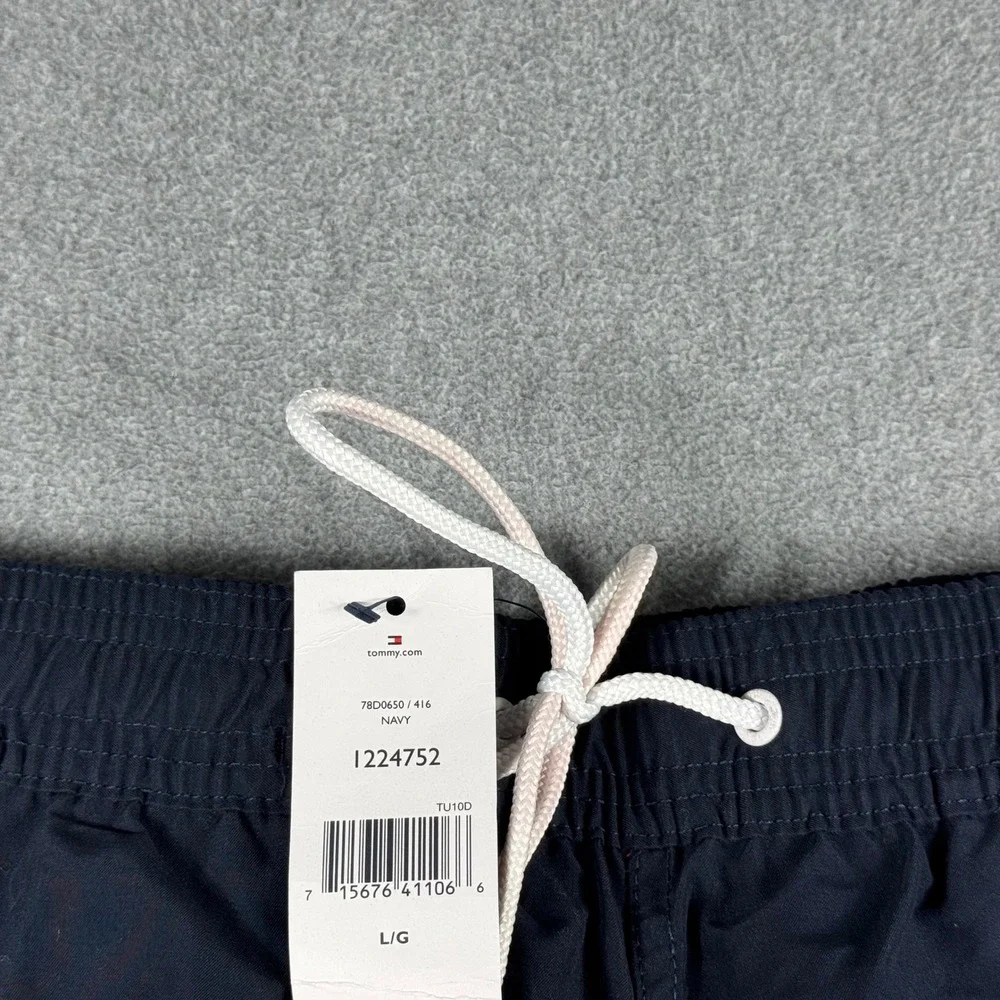 Tommy Hilfiger Men's Swim Trunks L Navy Red Color Block Drawstring NWT